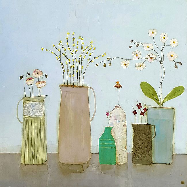 Eithne  Roberts - Four jugs, bottle and orchid pot